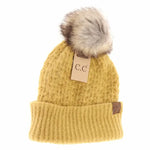 Solid Smocked Stitch Fur Pom C.C Beanie HAT2080