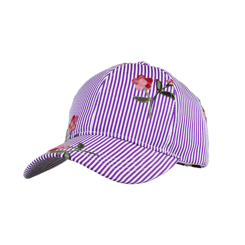 Stripe Print with Floral Embroidered CC Ball Cap BA748