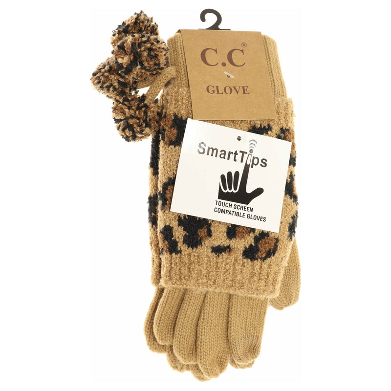 Leopard Print Cuffed CC Gloves with Pom CG7001