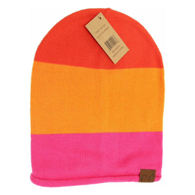 Colorblock Rolled Cuff Slouchy CC Beanie HAT7005