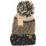 Lined Tri-Color Flecked Pom CC Beanie HAT2341