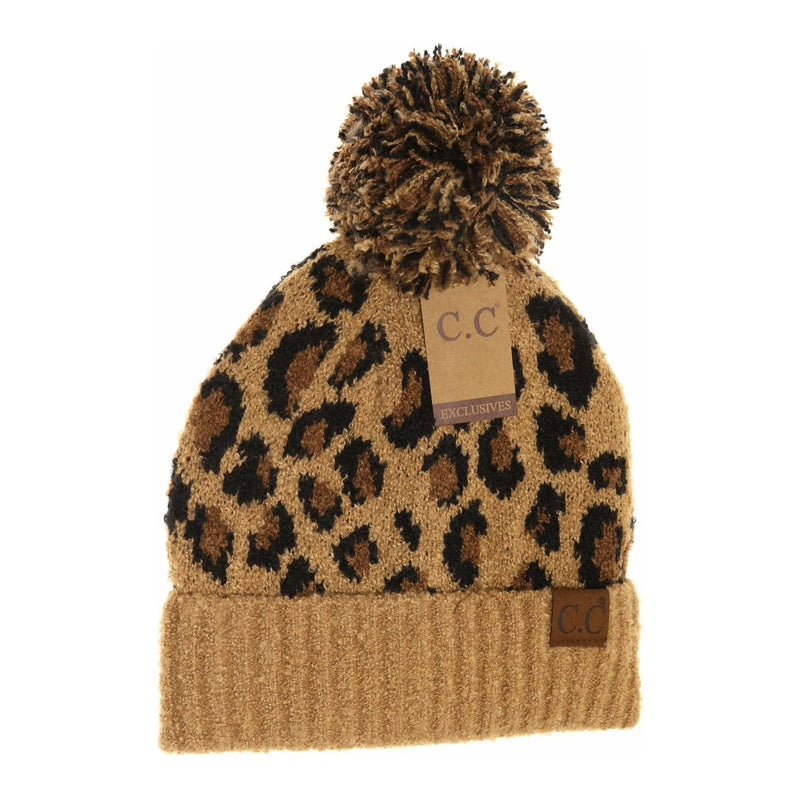 Leopard Boucle Knit POM CC Beanie HAT7001