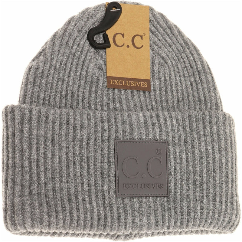 Solid Ribbed CC Beanie with Rubber Patch HAT7007