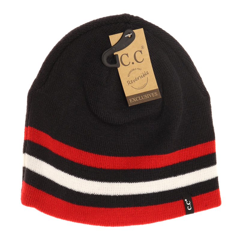 Unisex Solid Striped Reversible CC Beanie HTM6