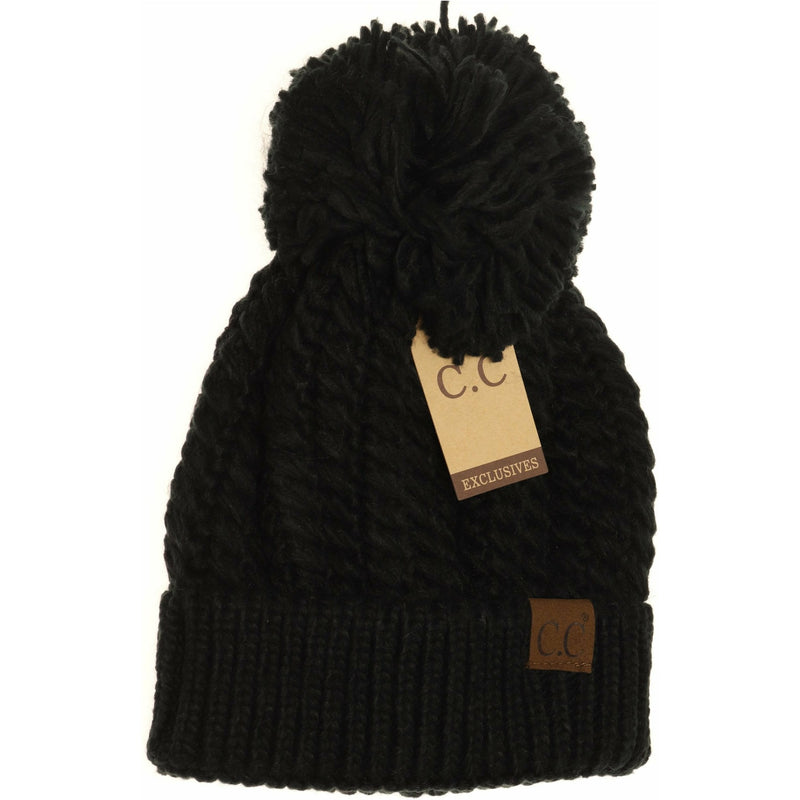 Twisted Mock Cable Knit Pom Beanie HAT2054