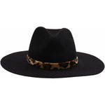 Leopard Trim Wool Felt Brim Hat W073