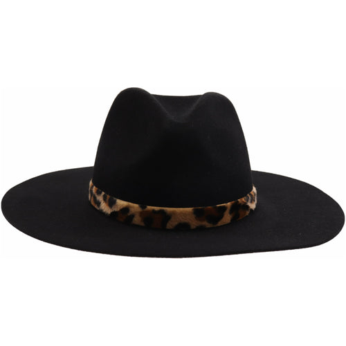 Leopard Trim Wool Felt Brim Hat W073