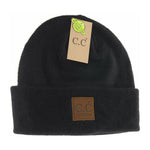 Unisex Soft Ribbed Leather Patch C.C. Beanie HTM9021