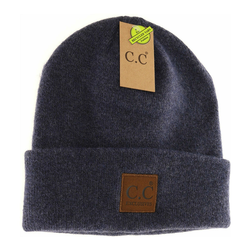 Unisex Soft Ribbed Leather Patch C.C. Beanie HTM9021