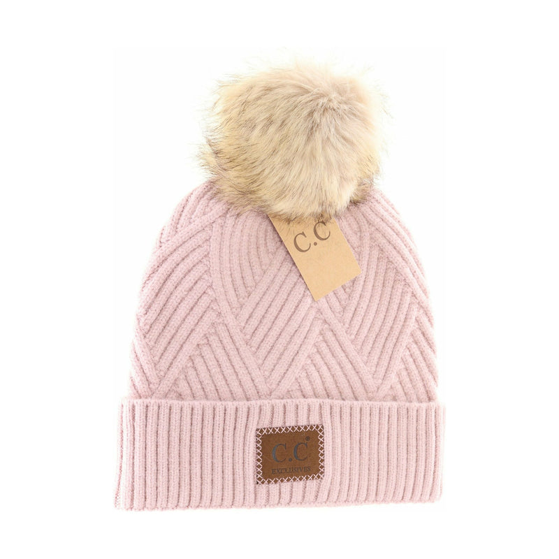 Upcycled LV Patch Pom Beanie (3 colors) - ShopperBoard