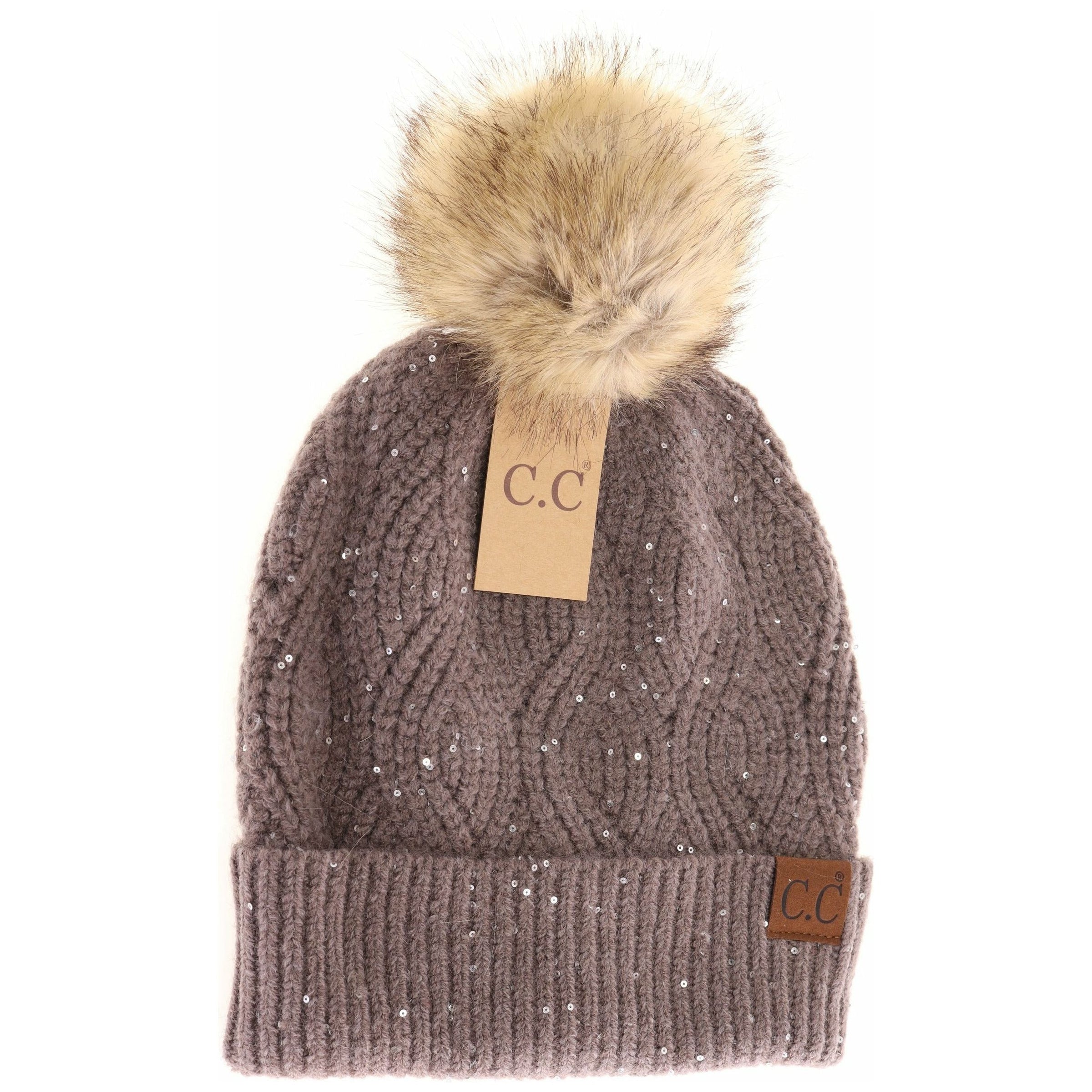 Upcycled LV Patch Pom Beanie (3 colors) - ShopperBoard