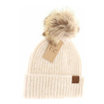 Soft Ribbed Fur Pom C.C Beanie HAT2074