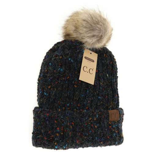 Confetti Mohair Ribbed Fur Pom C.C Beanie HAT2078