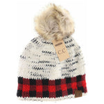 Buffalo Check Mixed Print Fur Pom C.C Beanie HAT2083