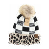 Leopard/Buffalo Mixed Print Fur Pom C.C Beanie HAT2084