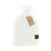 Woven Cable Knit Cuffed Matching Fur Pom C.C Beanie HAT3861