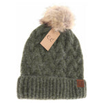 Chunky Braided Cable Knit Fur Pom C.C Beanie HAT7384