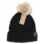 Chunky Braided Cable Knit Fur Pom C.C Beanie HAT7384