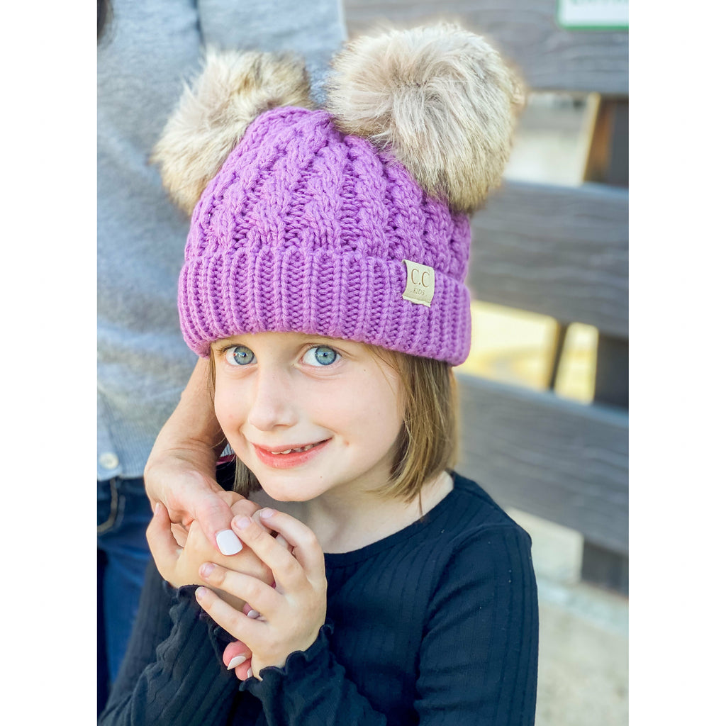 Toddler/Child Double Pom Beanie Hat - Fleece Lined – Beauty Bird
