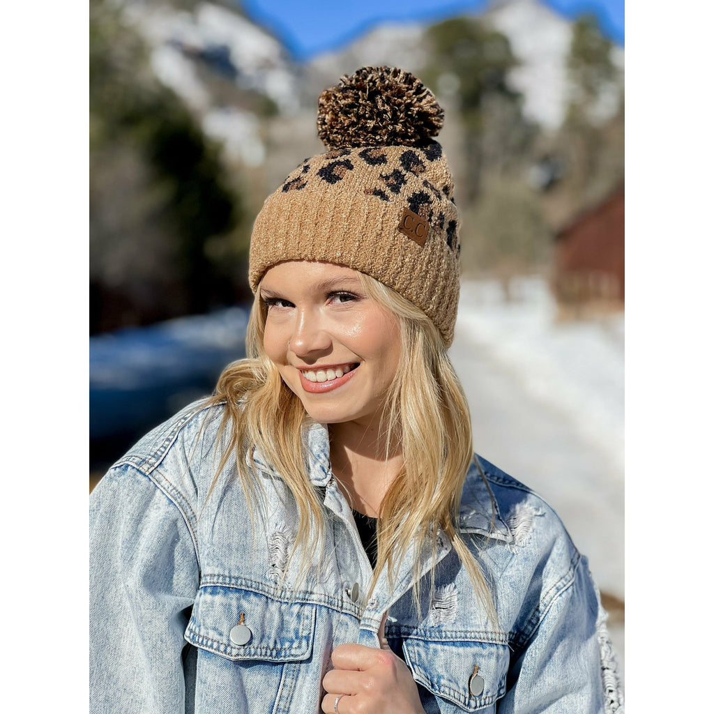 Leopard Beanie with PomPom – Sweet Southern Swank Boutique