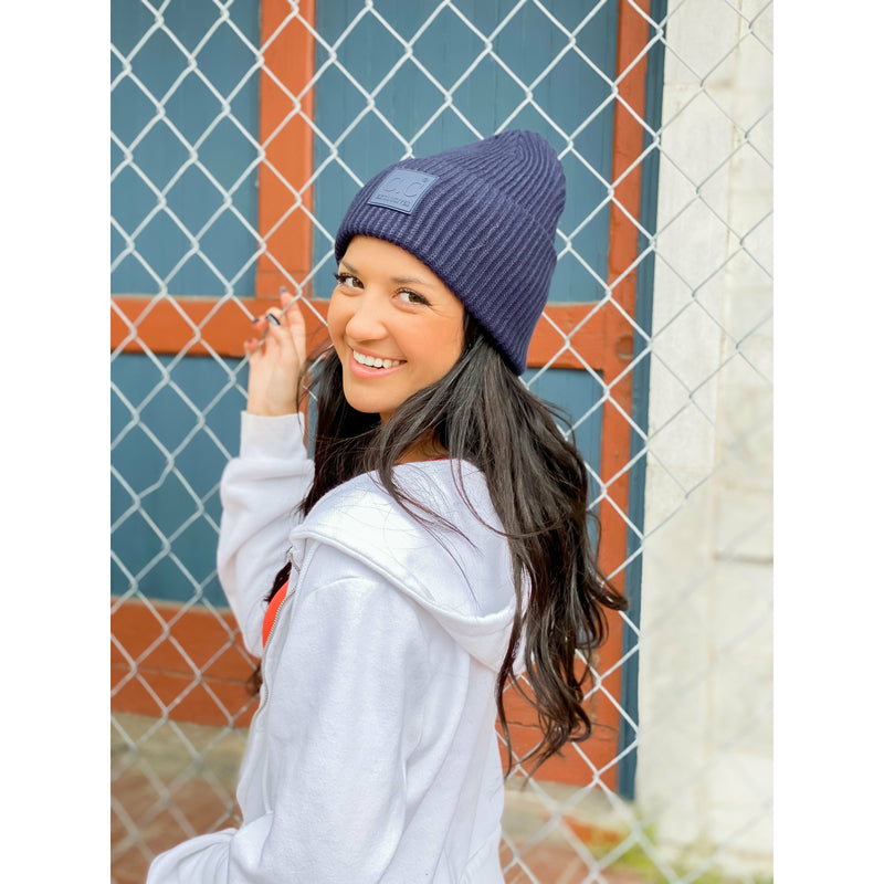 Solid Ribbed CC Beanie with Rubber Patch HAT7007