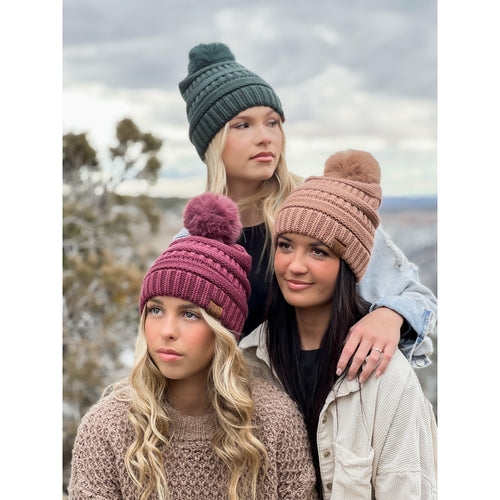 CC Kids Beanie Pom Pom Stretch Knit Warm Thick Girls Hat Cap 4-8 Years NEW  FALL