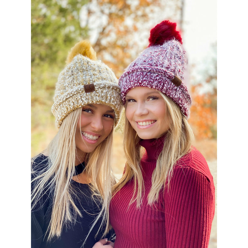 Fuzzy Lined Popcorn Knit Fur Pom CC Beanie HAT1825 –