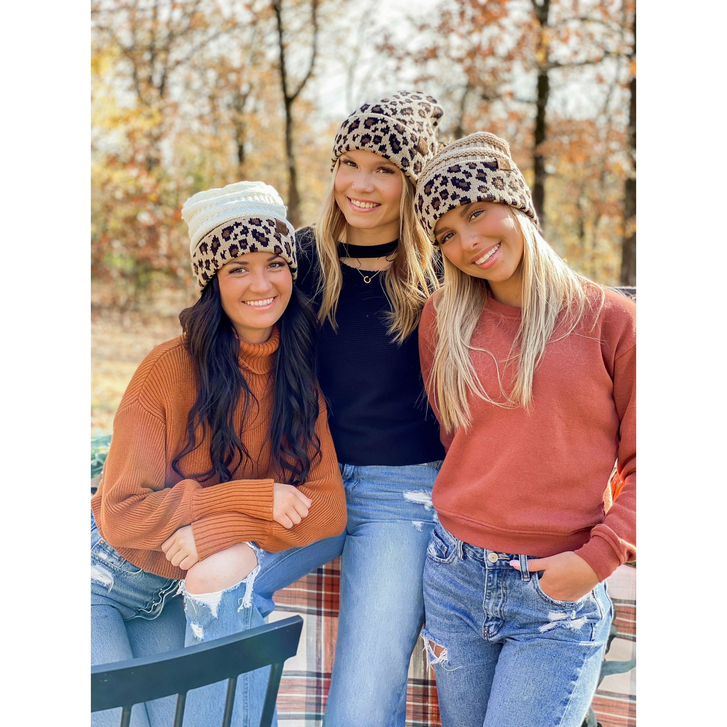 Animal Jacquard Beanie- blueleopardpaintjacquard, Women's Hats & Headbands
