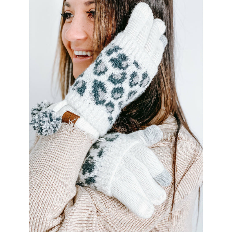 Leopard Print Cuffed CC Gloves with Pom CG7001