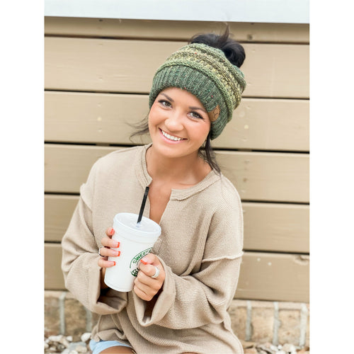 Authentic CC Beanie Ponytail Hat with Custom Patch — Wichita Gift