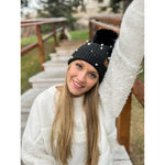 Black and pearl beanie Pom Pom winter hat – Sweeter Hallelujah Boutique
