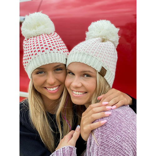 Heart Knit Pom Beanie HAT2088