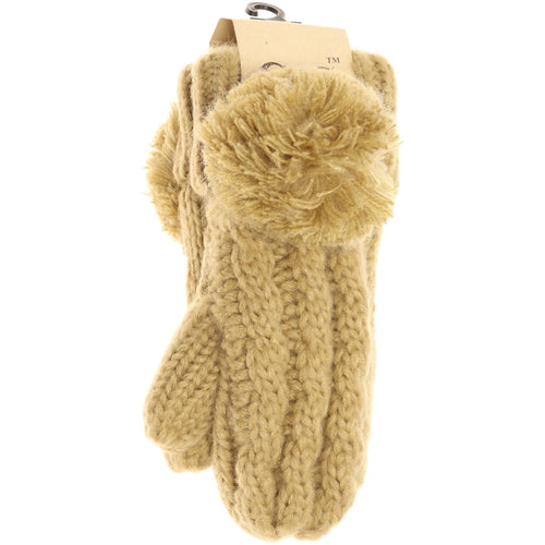 Kids CC Solid Pom Fuzzy Lined Mittens MT24KIDS