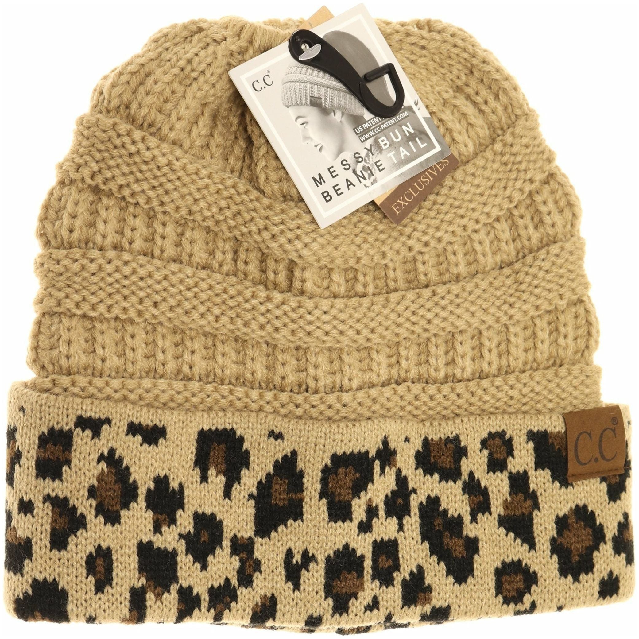 Chenille Knit Leopard Print Pom Beanie. - One Size Fits Mos (723604)