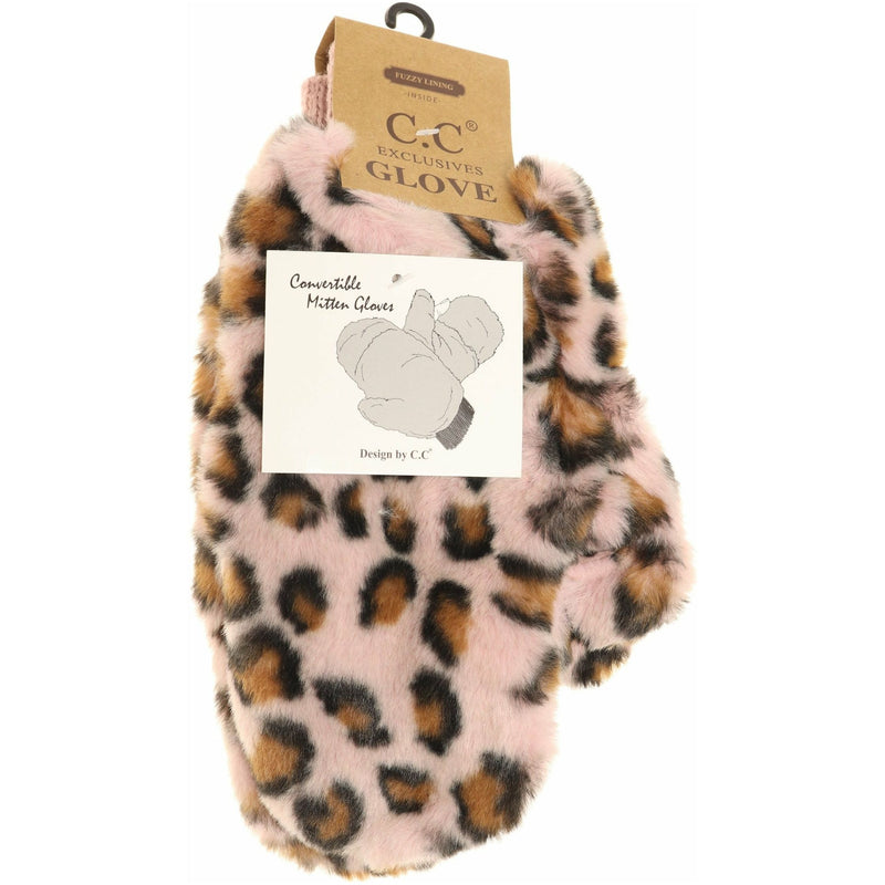 Leopard Faux Fur Mitten Glove MT716