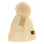Cable Knit Faux Fur Pom and Cuff Beanie HAT3626