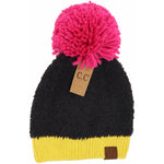 Color Block Knitted Sherpa Pom Beanie HAT2069