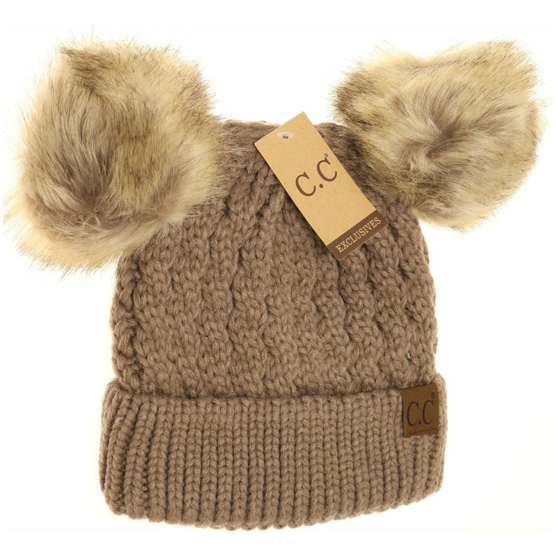 Cable Knit Double Pom Beanie HAT2055