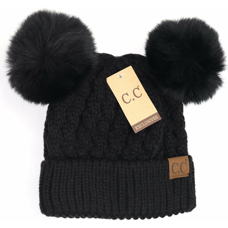 Cable Knit Double Matching Pom Beanie HAT2055-S