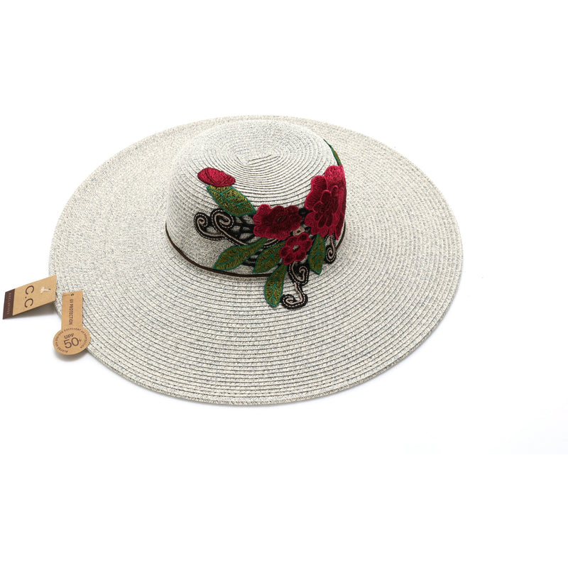 Braided Hat with Flower Embroidery ST700