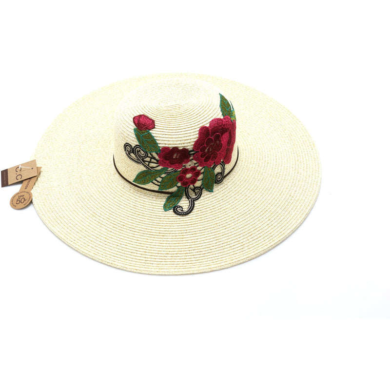Braided Hat with Flower Embroidery ST700