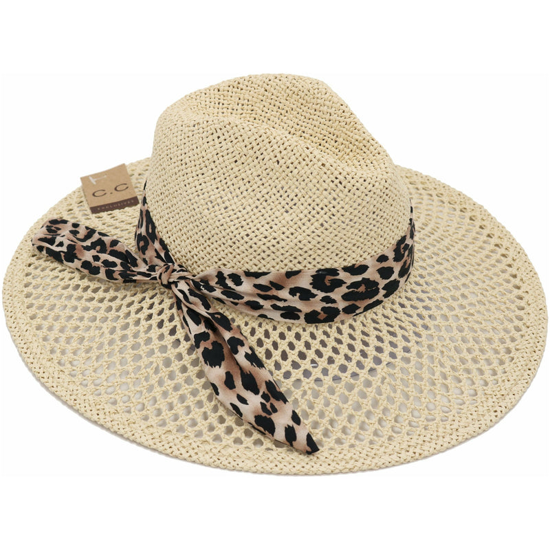 Leopard Print Band Trim Panama Hat ST907