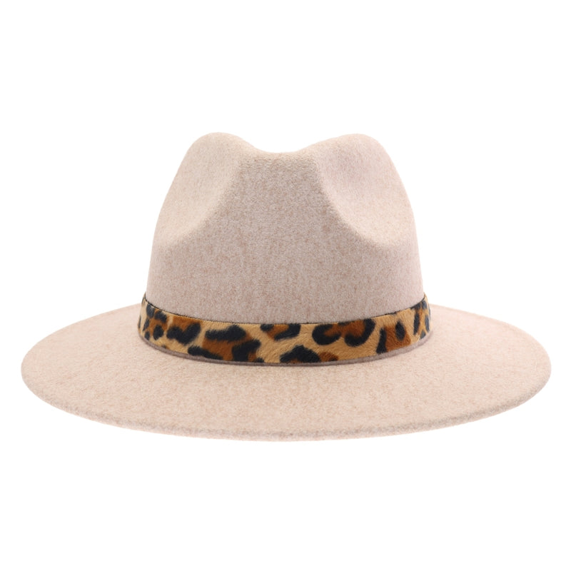 Leopard Trim Vegan Fabric C.C Panama HAT WF2