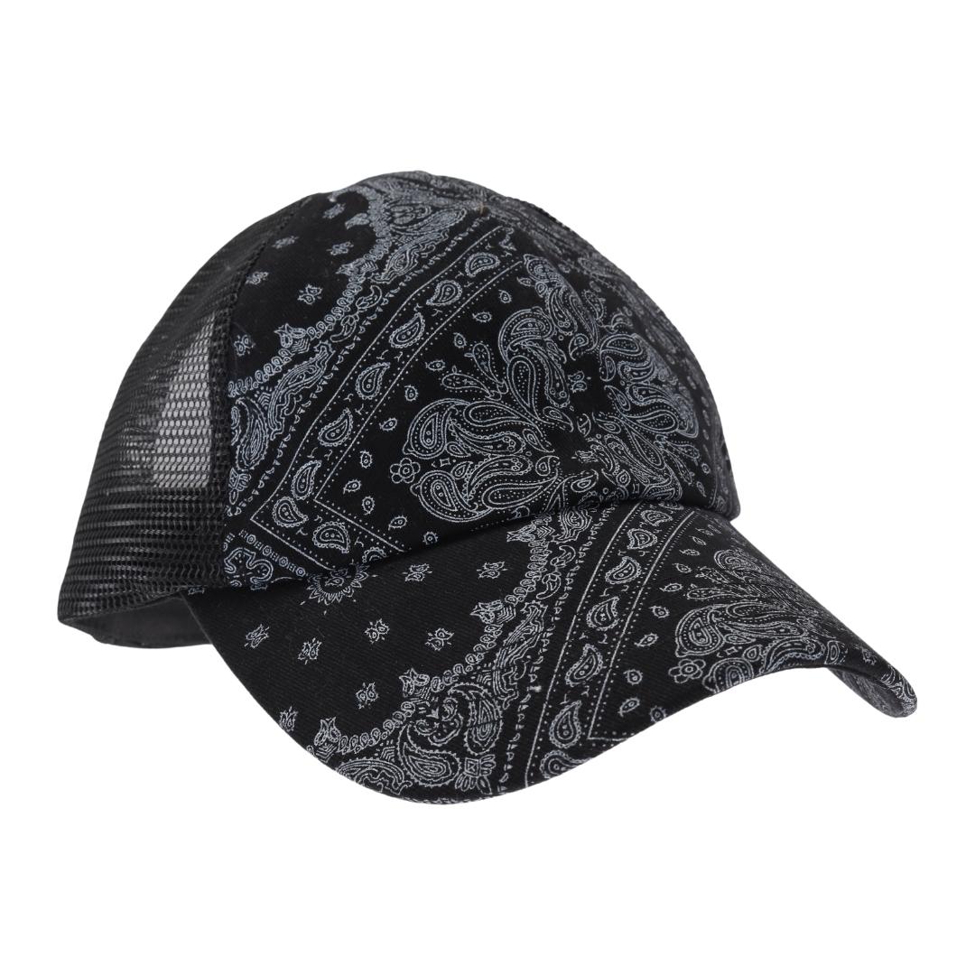 Paisley Bandana Mesh Back Criss Cross High Pony Ball Cap