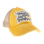Embroidered Tequila Lime and Sunshine Patch C.C High Pony Criss Cross Ball Cap BT1003