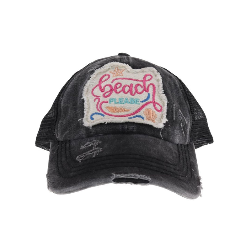 Embroidered Beach Please Patch C.C High Pony Criss Cross Ball Cap BT1005