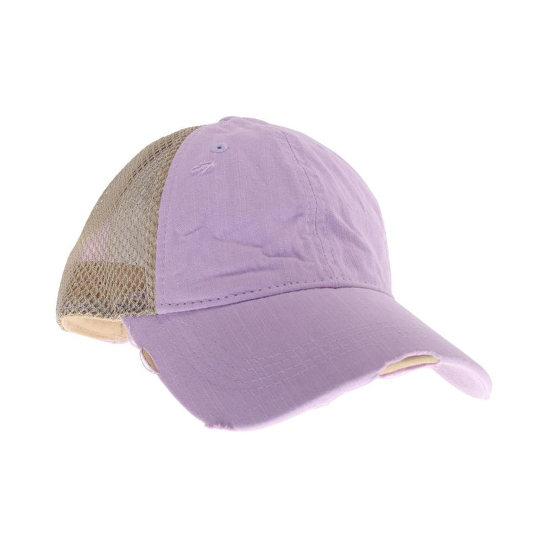 Solid Cotton C.C High Pony Ball Cap with Side Net Panels BT3906