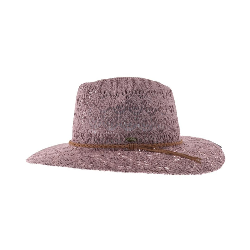 Horseshoe Lace Knit with Braided Suede Trim C.C Panama Hat KP013