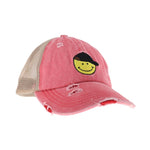 C.C Smiley Face Embroidered Criss Cross High Pony C.C Ball Cap BT1015