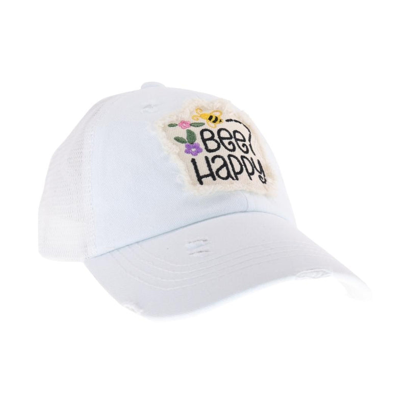 KIDS Embroidered Bee Happy Patch Criss Cross High Pony C.C Ball Cap KIDSBT1002